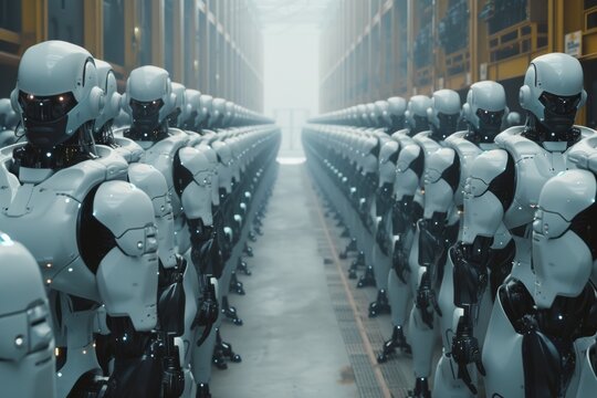  robot assembly or group of cyborgs in factory