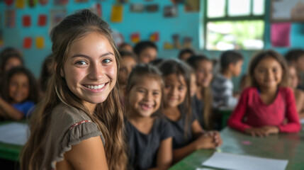 Obraz premium Radiant Teacher with Students