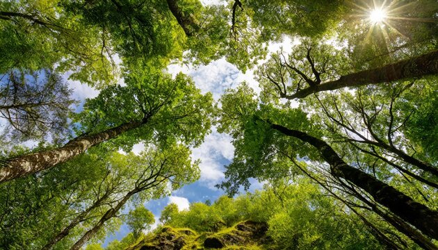 Generated image of trees from below