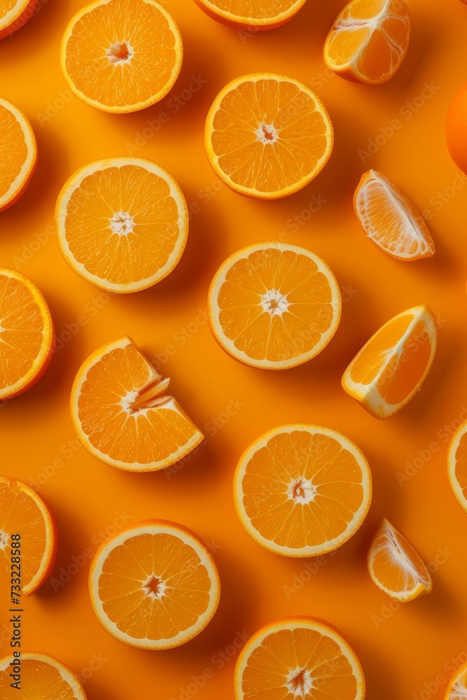 Poster A collection of oranges arranged neatly on top of a table.
