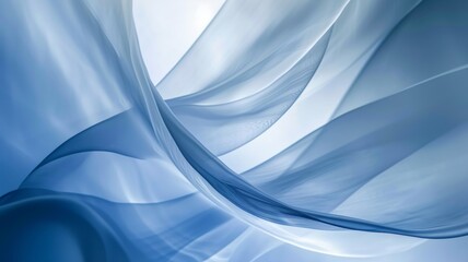 The luxury of blue fabric texture background.Closeup of rippled blue silk fabric