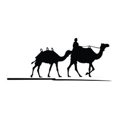 silhouette of a camel with person isolated white background. vector illustration