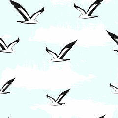Obraz premium Seagulls seamless pattern. Marine background.