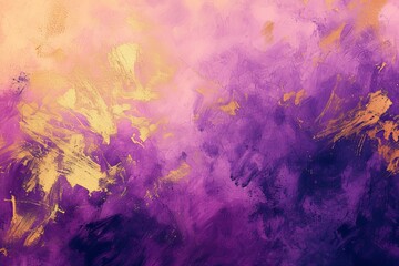 An abstract painting featuring a mix of vibrant purple and yellow colors.