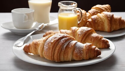 A plate of croissants and a glass of orange juice - Powered by Adobe