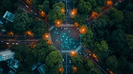  Urban Nighttime Aerial Intersection