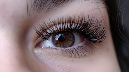 Obraz premium Female Eye with Extreme Long False Eyelashes. Eyelash Extensions. Makeup, Cosmetics, Beauty. Close up, Macro