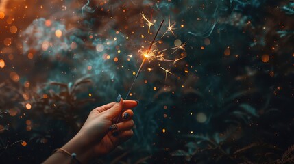 Female hand holding a burning sparkler