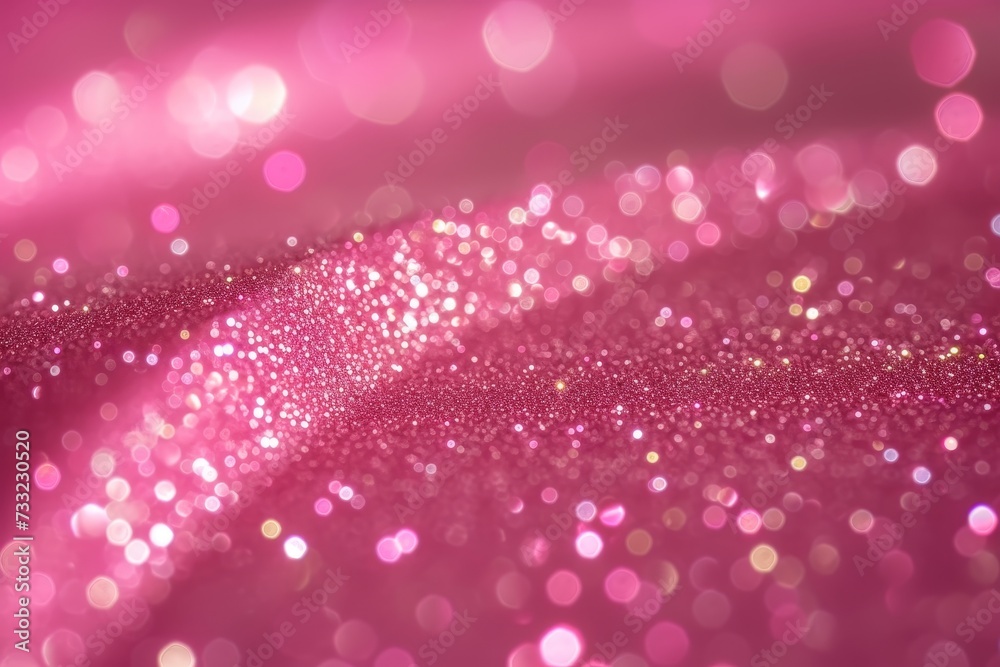 Poster a close-up view showcasing the intricate details of a sparkling pink glitter background.