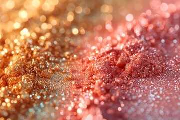 A detailed view of a vibrant pink and gold glitter background.