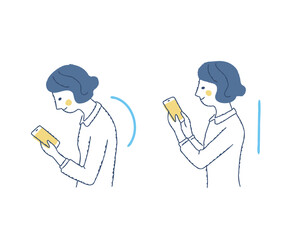 スマホを操作する女性　悪い姿勢と良い姿勢の比較　