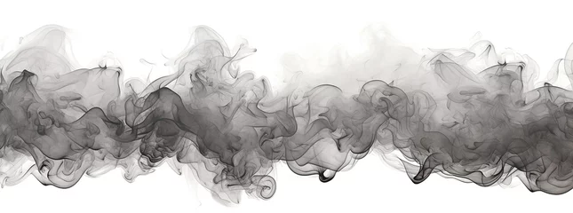 Fotobehang A thick blue swirling smoke pattern in front of a white background/drifting smoke overlay or texture. © Designpoint_3