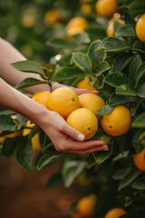 Person Holding a Bunch of Lemons on a Tree