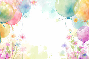 an empty space for text with a frame of balloons and spring flowers