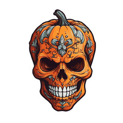 slightly scary pumpkin skull illustration, generative ai