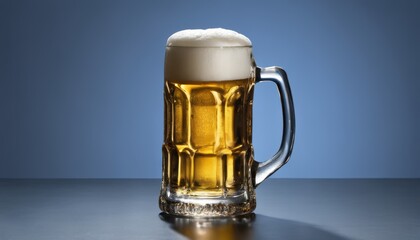 A glass mug of beer with foam on top - Powered by Adobe