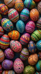 Fototapeta na wymiar Colorful painted Easter eggs. Concept of Easter and spring traditions.