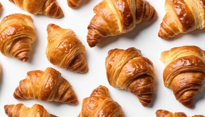 A bunch of croissants on a white surface - obrazy, fototapety, plakaty