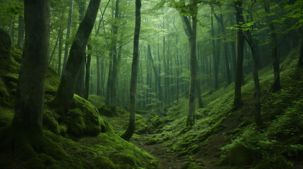 Abundance of the Forest: Peaceful Nature Illustration of Lush Greenery and Tranquil Woodlands