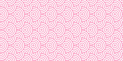 Modern diamond geometric ocean spiral pattern and abstract circle wave lines. pink seamless tile stripe geomatics overlapping create retro square line backdrop pattern background. Overlapping Pattern.