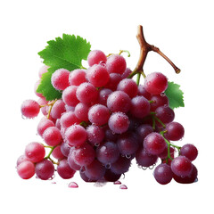 Red grape with leaves isolated on transparent background Ai generative.