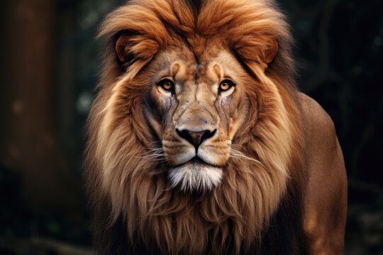 Image of a male lion.  exuding strength and power. big male lion, Ai generated