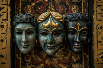 Fototapeta premium Old theater masks with emotions, World Theater Day