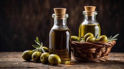 Obraz na płótnie Canvas bottle of oil and olives