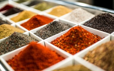 Close up of spices at spoones