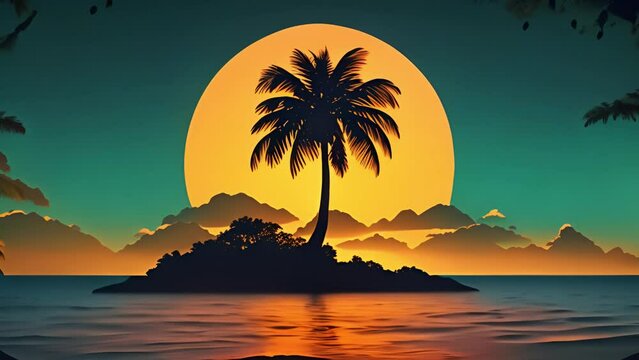 Tropical Island Animated Travel Adventure Animation Transparent Motion Graphics Summer Island vacation Holiday background 4k video moving
