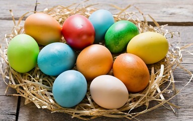Fototapeta na wymiar colored eggs and paints