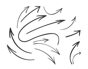 Doodle Arrows Design Elements Set. Playful Vector Of Hand-drawn Arrows. Varied Styles And Directions