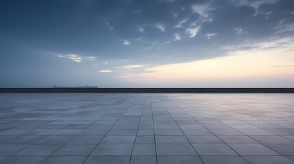Fototapeta na wymiar Dark concrete floor background infinite horizon sky panoramic scene