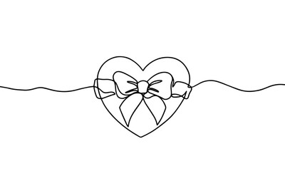illustration of a heart gift box continuous line