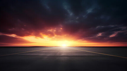 Dark concrete floor background infinite horizon sky panoramic scene