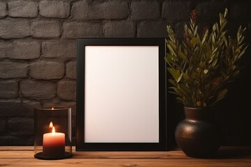 Mock up empty black frame. Ai generated