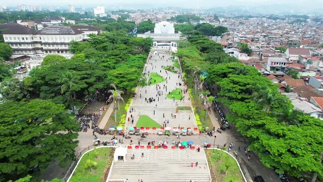 Aerial view of the Monumen Perjuangan Rakyat Jawa Barat - Monju Monument. 