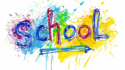 Handwritten "School" text written with crayon or colored pencils