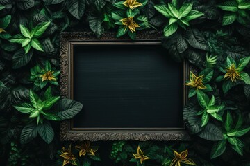 Mock up empty black frame. Botanical decorations frame Ai generated