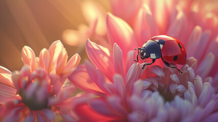 Close-up of a ladybug on a pink flower.