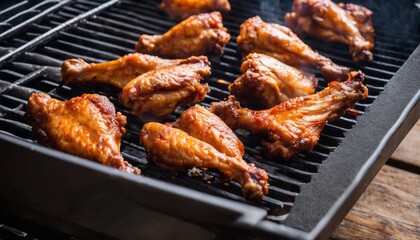 A grill with chicken wings on it