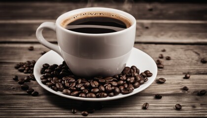 Fototapeta premium A cup of coffee with a saucer of coffee beans