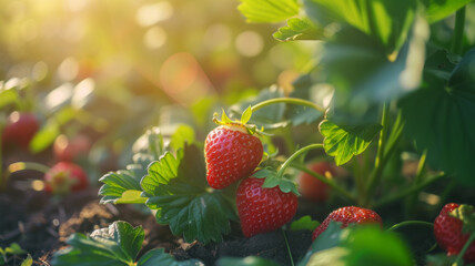 Strawberry field. Growing strawberries