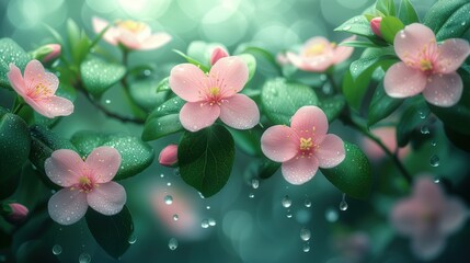 Różowe kwiaty zielonymi liśćmi