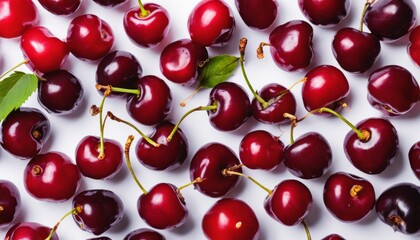 A bunch of cherries in a white background