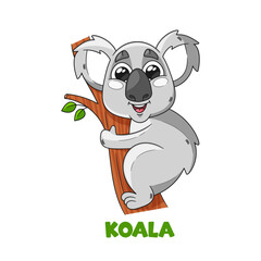 Adorable Cartoon Koala With Big, Round Eyes, A Fluffy Gray Coat And A Friendly Smile On Tree Branch, Vector Illustration