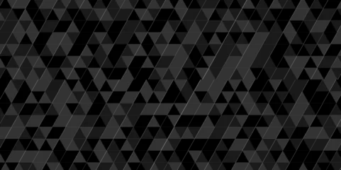 Schilderijen op glas Abstract Black and gray square triangle tiles pattern mosaic backdrop background. Modern seamless geometric dark black pattern low polygon and line square Geometric print composed of triangles design. © MdLothfor