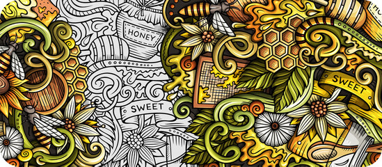 Sweet honey cartoon banner illustration - obrazy, fototapety, plakaty
