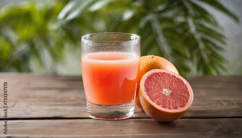 Canvas Prints A glass of orange juice and a slice of grapefruit on a wooden table