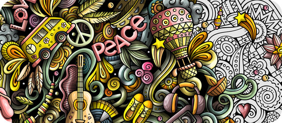 Hippie cartoon banner illustration